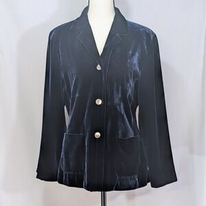 Vintage VICTOIRE Navy Velvet Blazer EU 40 Silk Blend Belgium Women 8 10